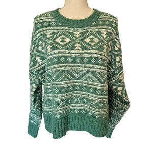 American Eagle Christmas Holiday WInter Knit Green & White Sweater Women's Large
